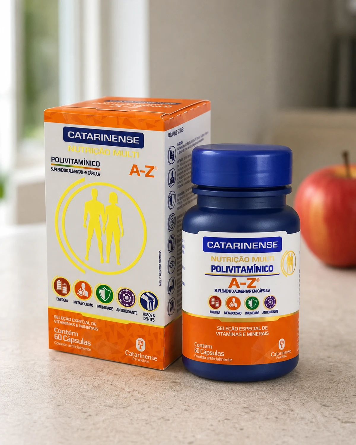 Catarinense Nutrição Multi Polivitamínico A-Z, embalagem com 60 cápsulas