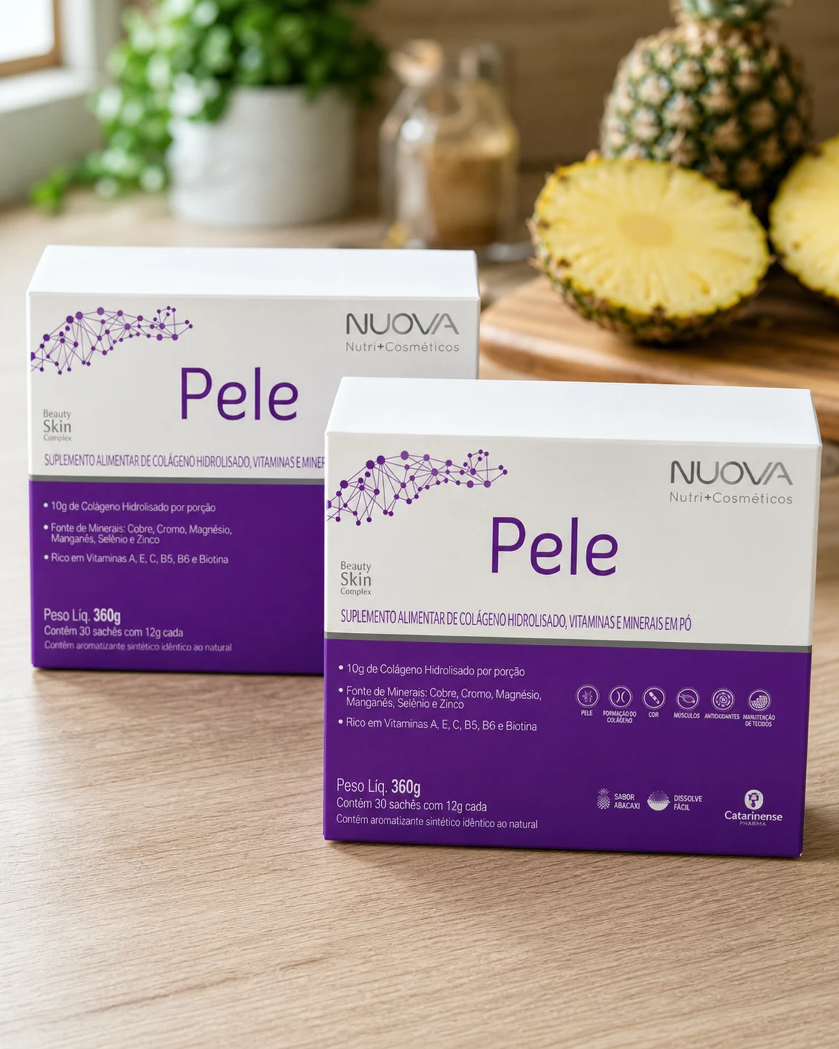 Kit com duas caixas Nuova Pele de 30 sachês de colágeno Catarinense