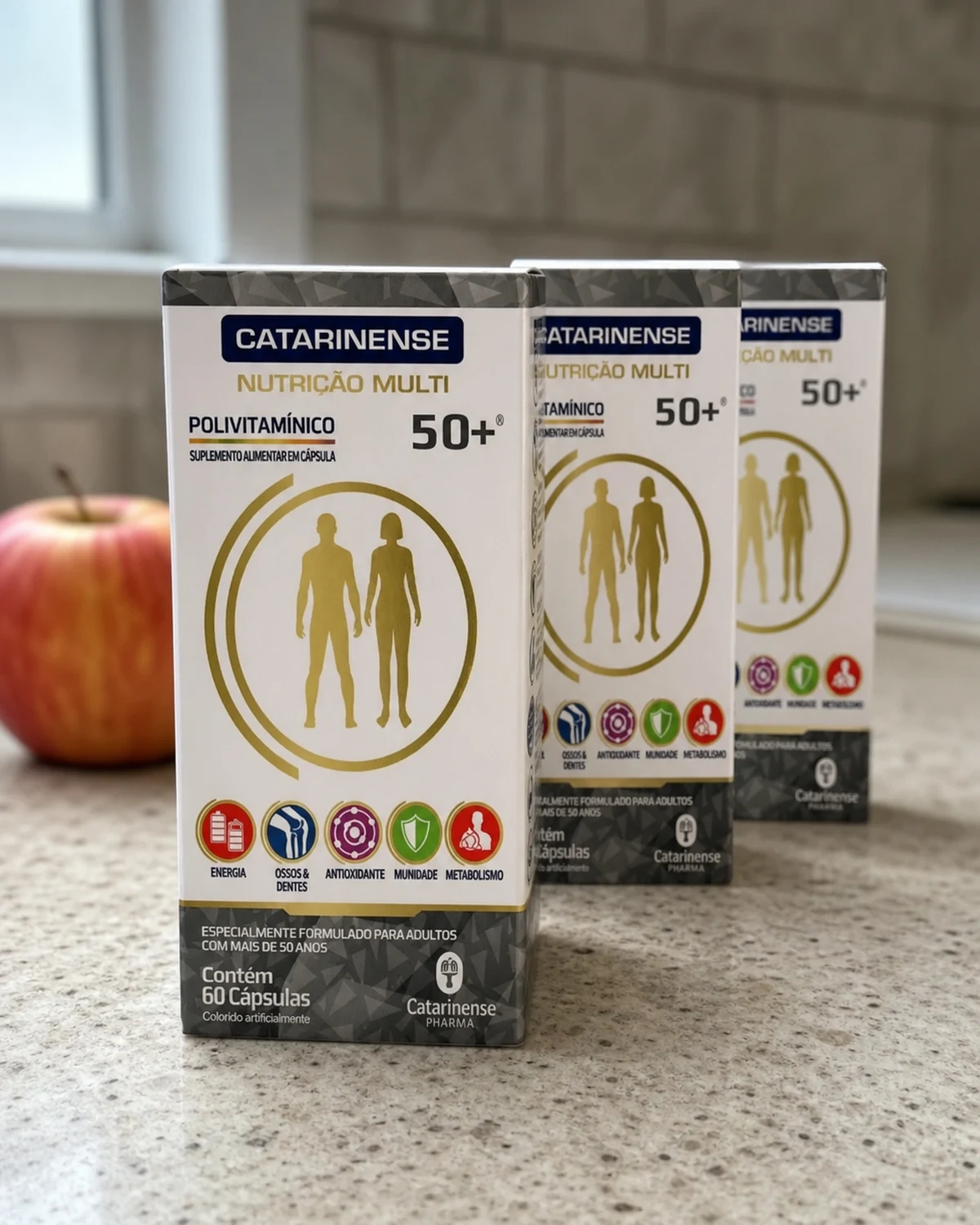 Catarinense Polivitamínico A-Z 50+ Sênior, kit com 3 embalagens de 60 cápsulas