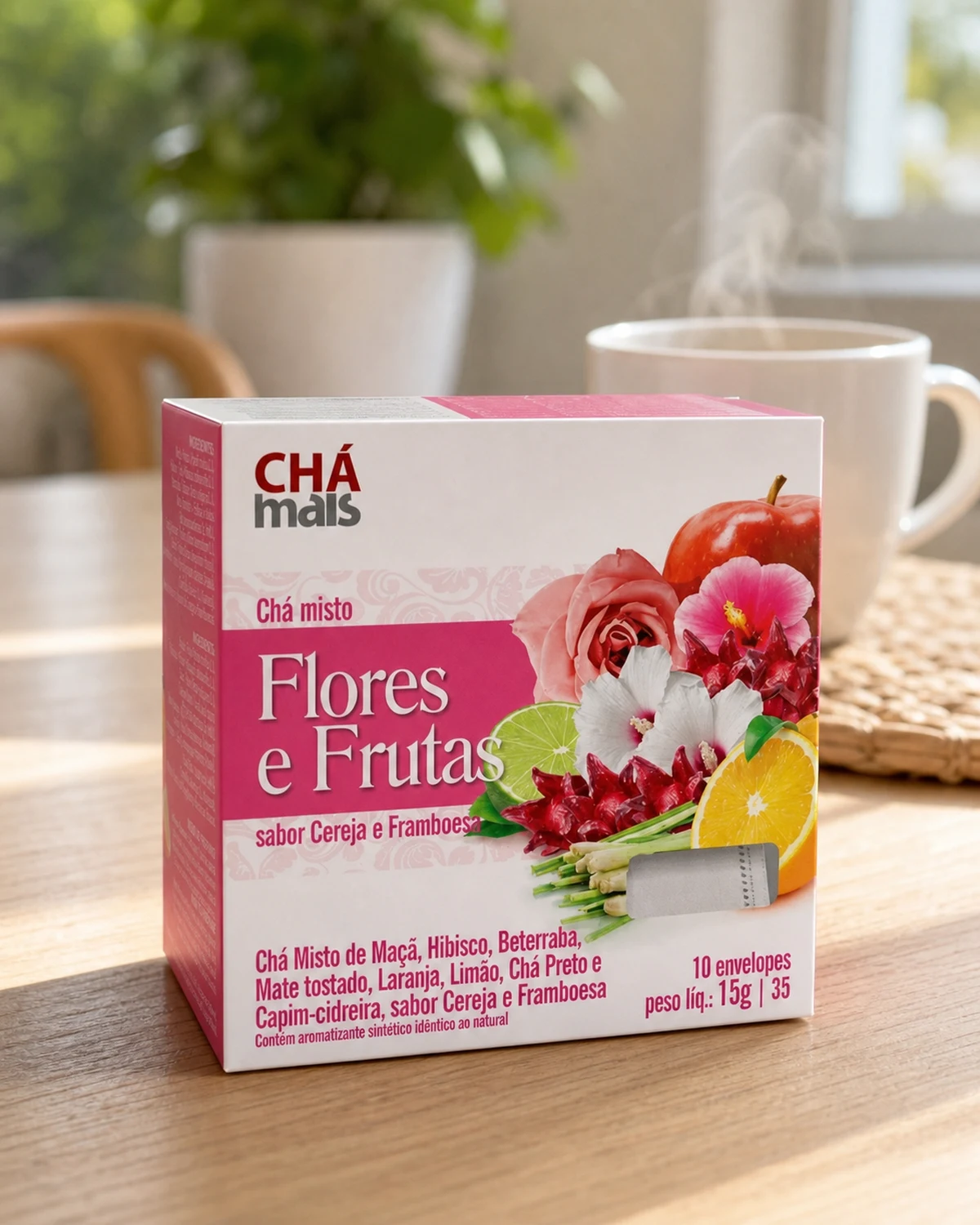 Chá Mais Flores e Frutas, caixa com 10 sachês