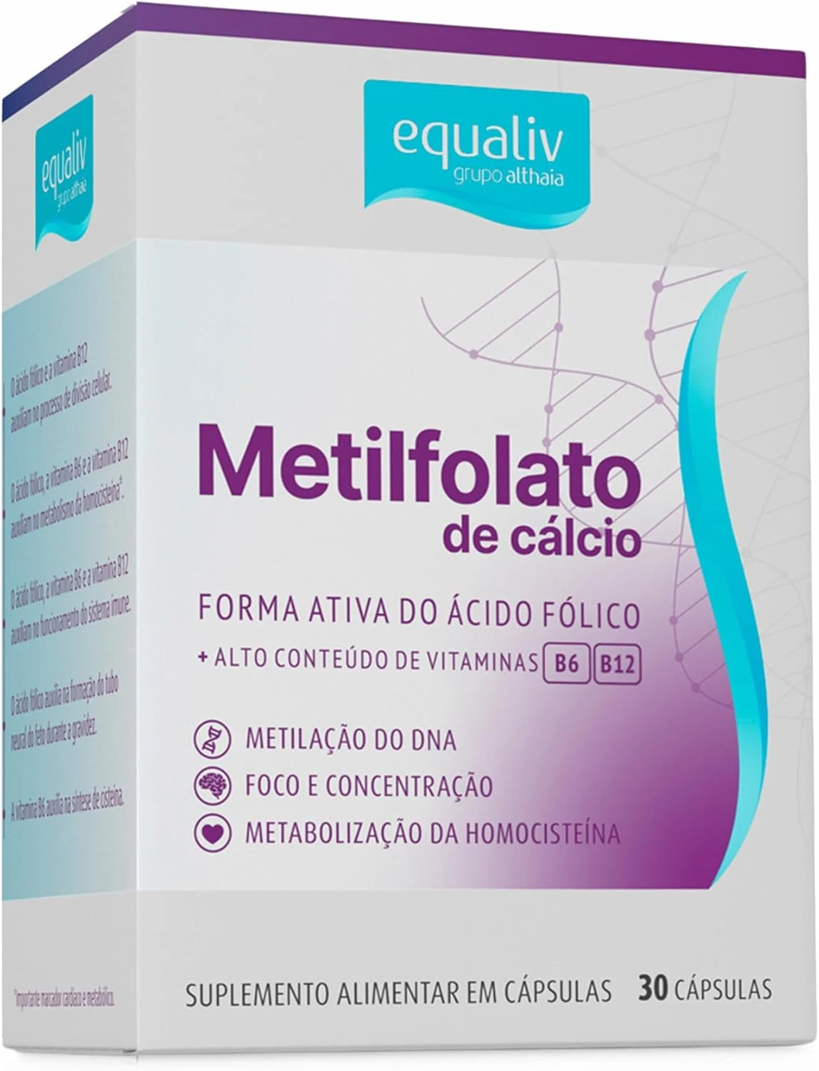 Equaliv Metilfolato de cálcio com vitaminas B6 e B12, caixa com 30 cápsulas