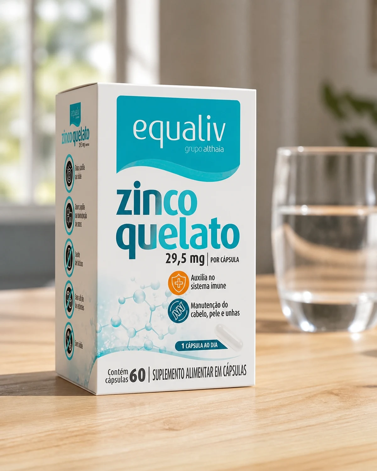 Equaliv Zinco Quelato 29,5 mg, caixa com 60 cápsulas