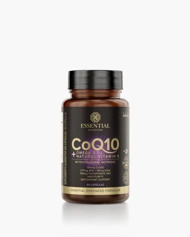 Essential Nutrition CoQ10 com ômega-3 e vitamina E, frasco com 60 cápsulas