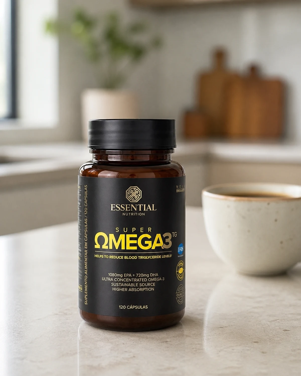 Super Ômega 3 TG Essential Nutrition, frasco com 120 cápsulas