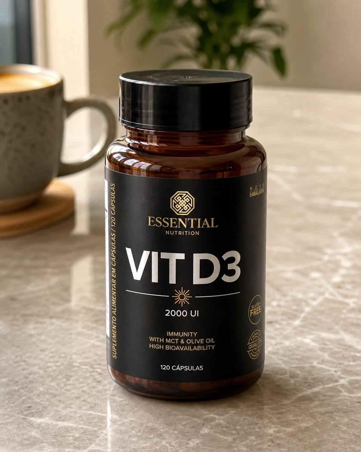 Vit D3 Essential Nutrition 2000 UI, frasco com 120 cápsulas