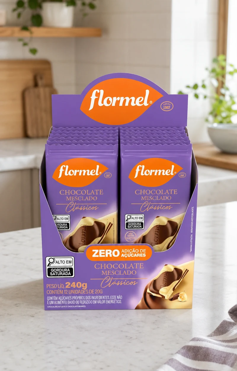 Flormel Flormel Barra de Chocolate Mesclado Zero Açúcar Caixa 12 Unidades