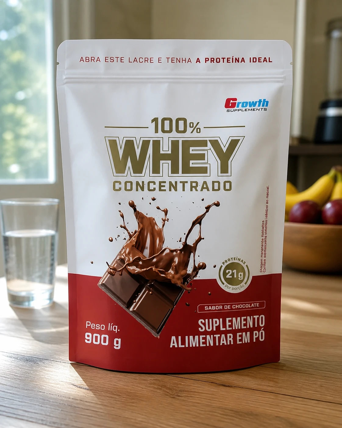 Growth Supplements 100% Whey Protein Concentrado, pote de 900 g, sabor chocolate