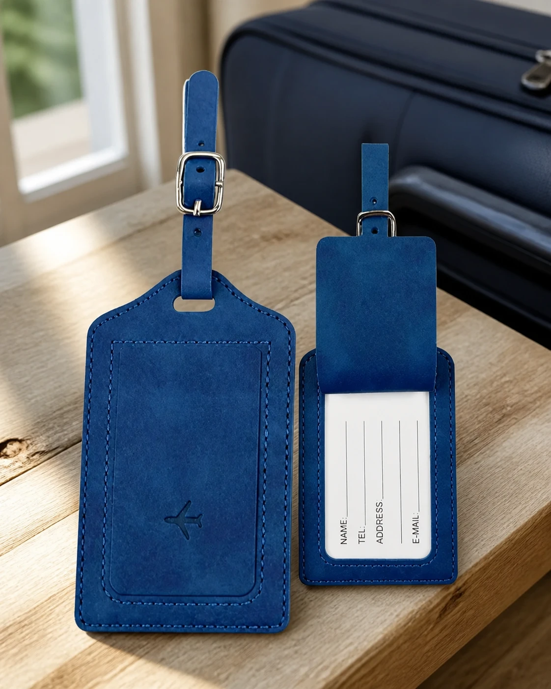 Tag HEISIL azul-claro de couro para identificação de mala