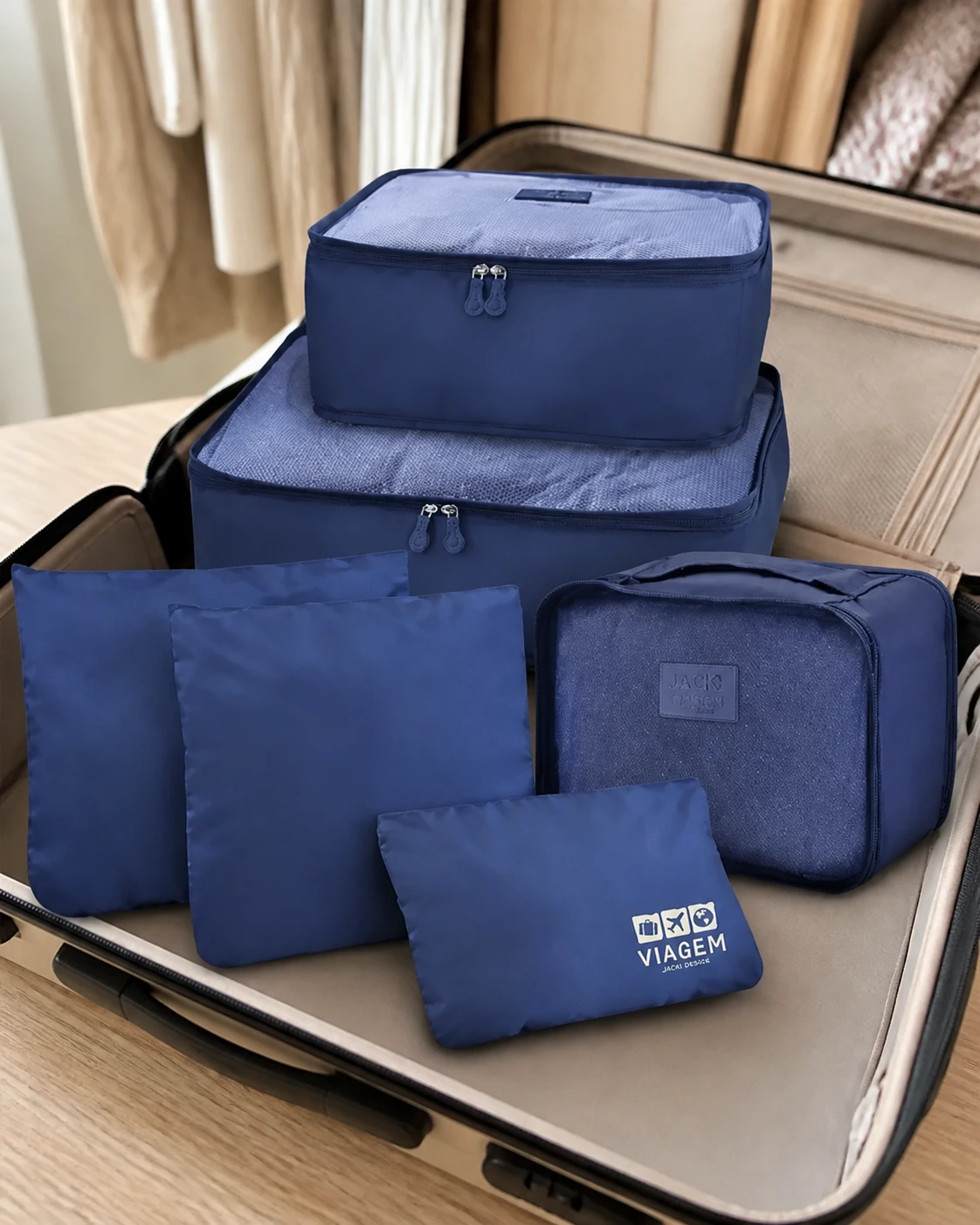 Kit Jacki Design organizador de mala com 6 peças na cor azul