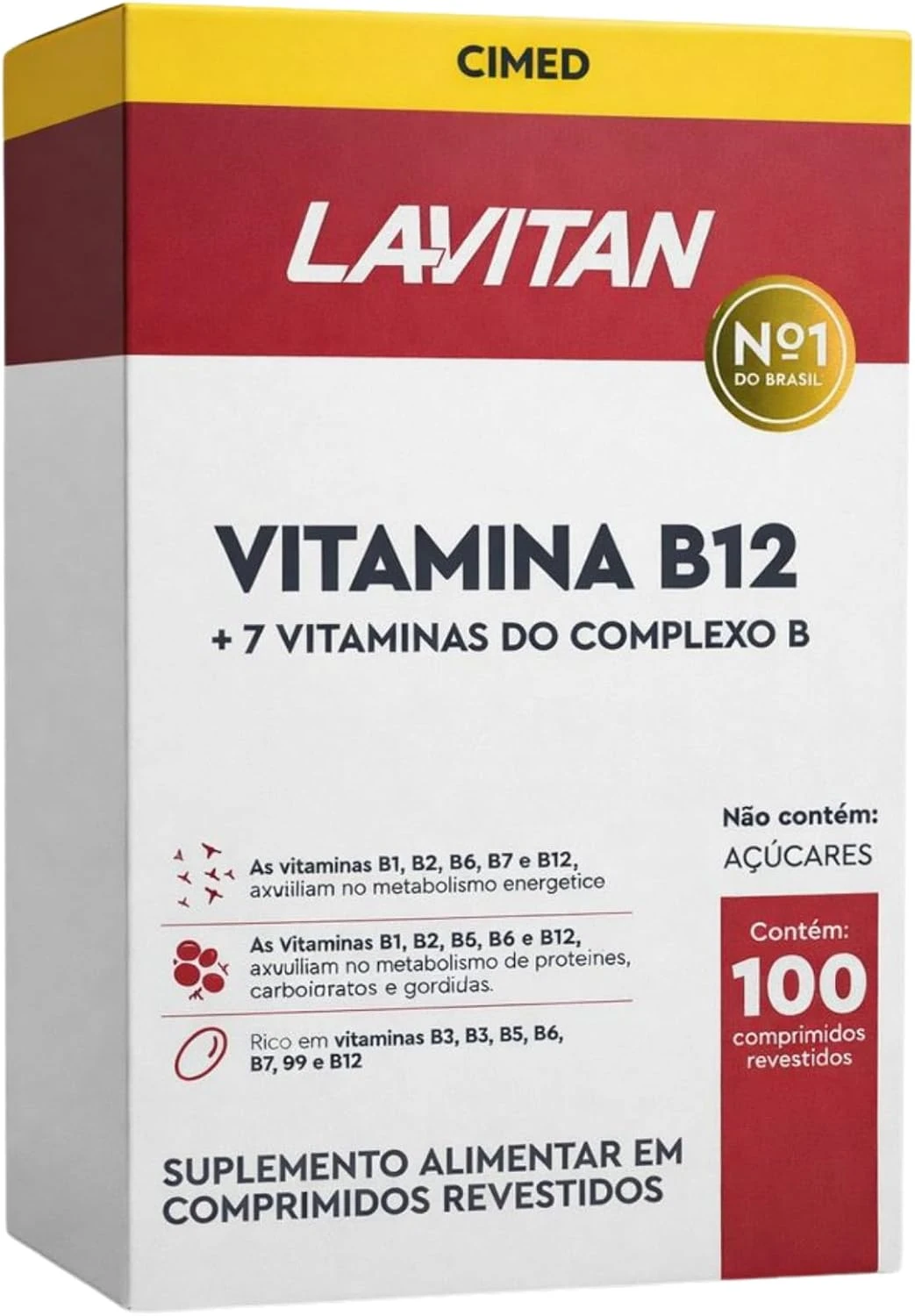 Lavitan Vitamina B12 e complexo B, caixa com 100 comprimidos revestidos