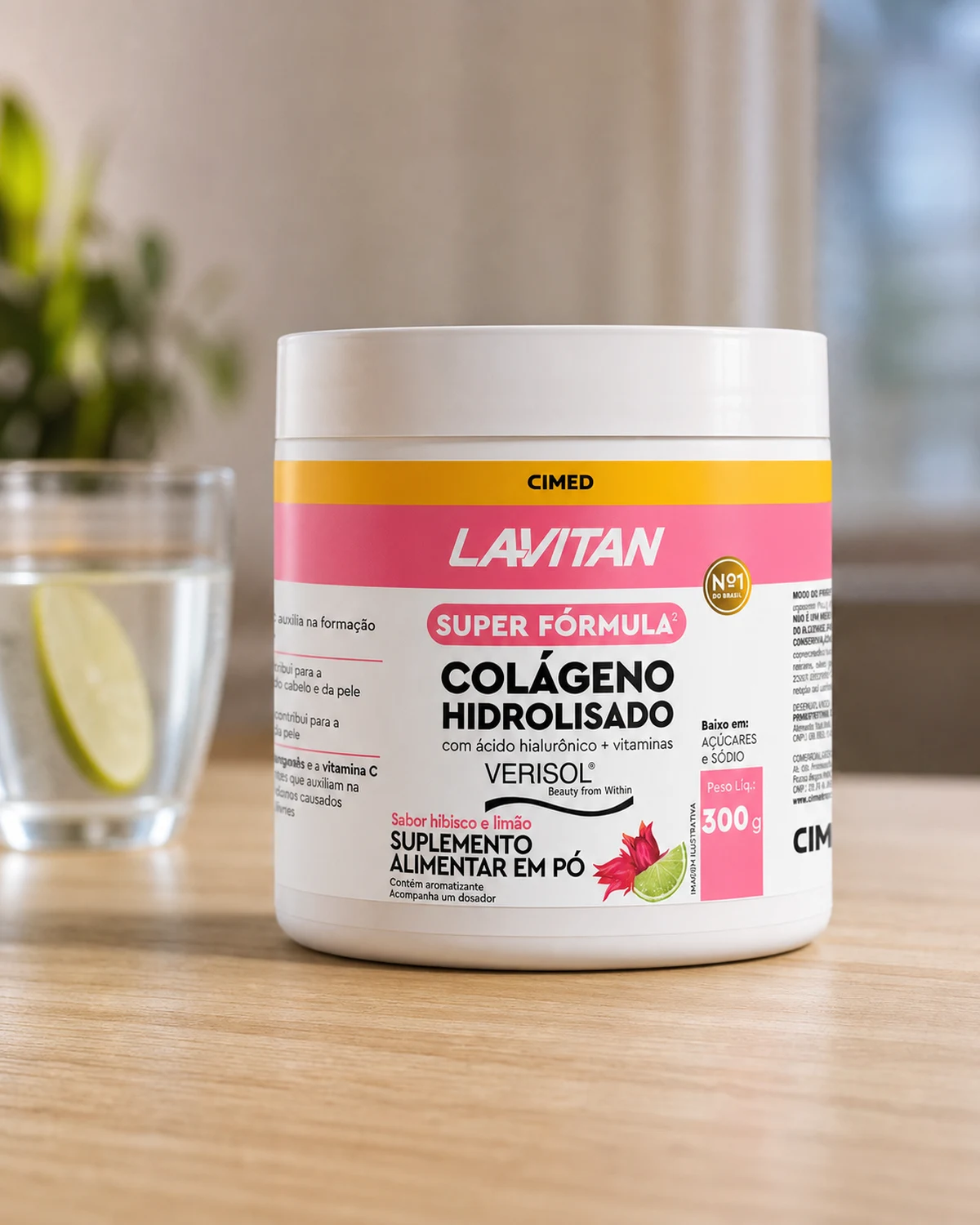 Lavitan Super Fórmula Colágeno Hidrolisado Verisol sabor hibisco e limão, pote de 300 g