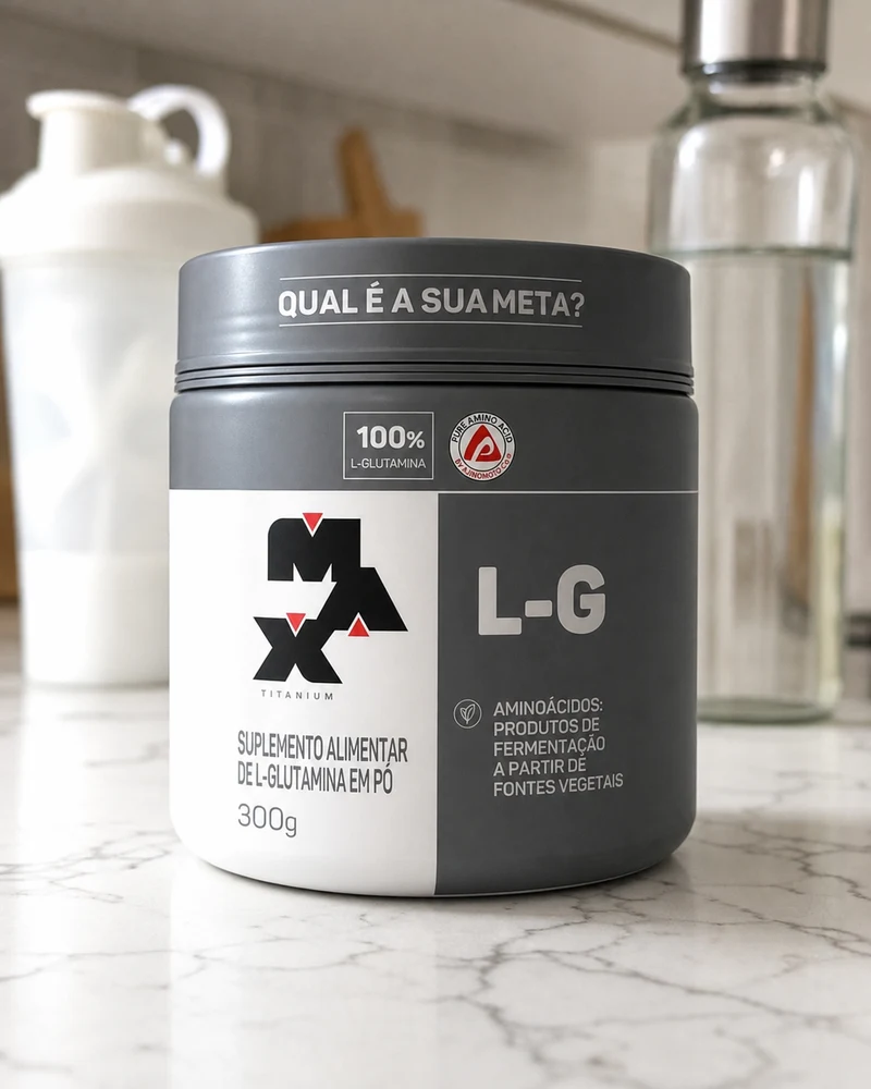 Max Titanium L-G, glutamina em pó, pote de 300 g
