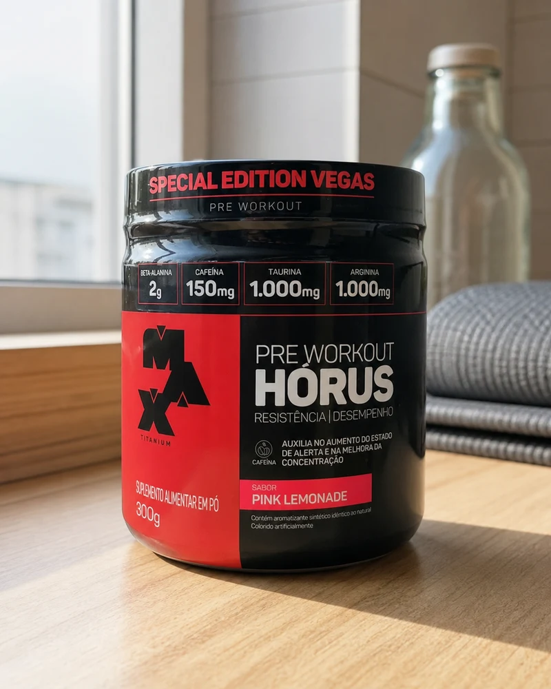 Max Titanium Horus Pré-Treino Pink Lemonade, pote de 300 g
