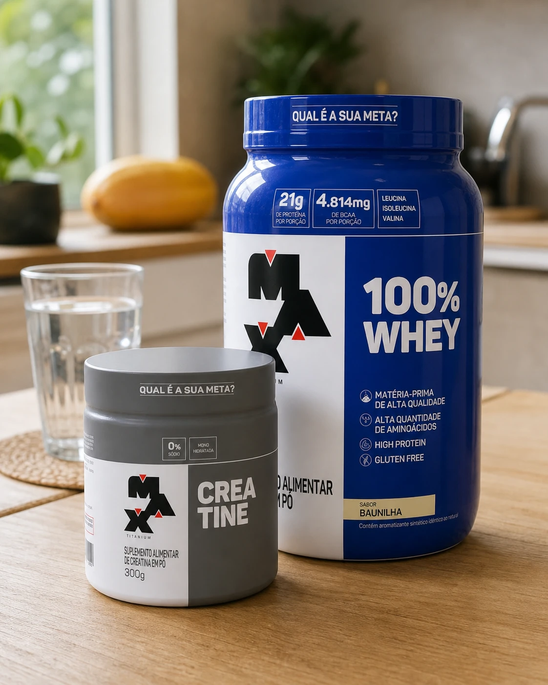 Kit Max Titanium 100% Whey 900g e Creatina 300g