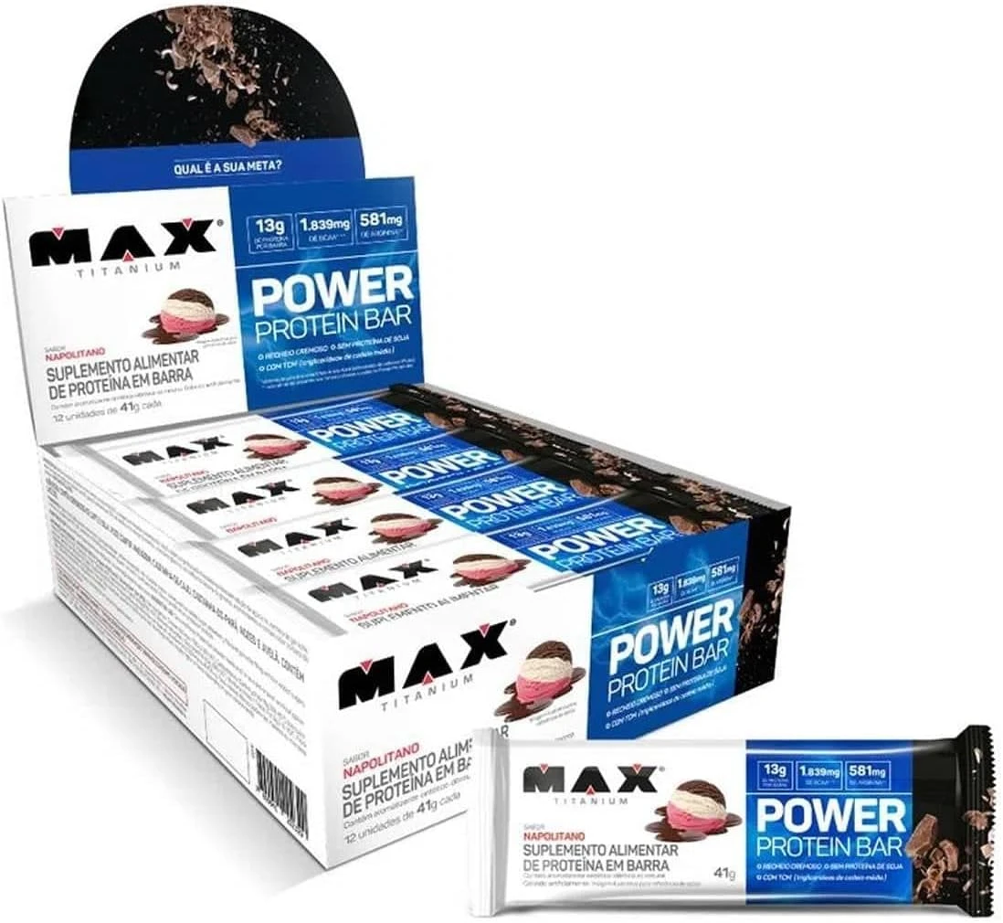 Max Titanium Power Protein Bar, caixa com 12 barras de 41 g