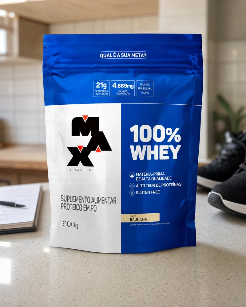 Refil Max Titanium 100% Whey Protein Concentrado Baunilha 900 g