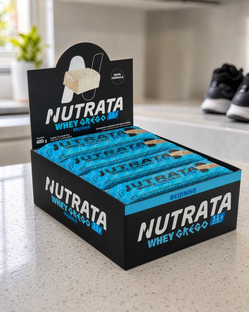 Nutrata Whey Grego Beijinho, display com 12 barras de 40 g