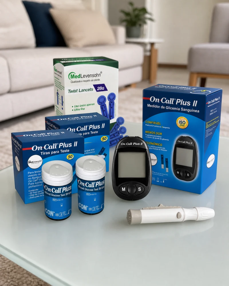Kit On Call Plus II com monitor, 100 tiras e 100 lancetas