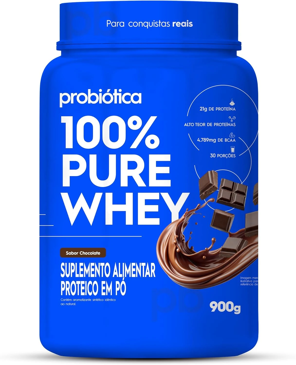Probiótica 100% Pure Whey sabor chocolate, pote de 900 g