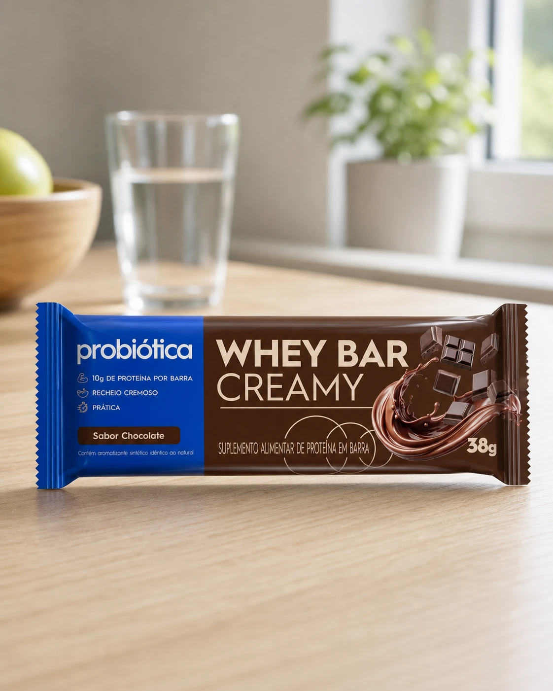 Probiótica Whey Bar Creamy sabor chocolate, barra de 38 g