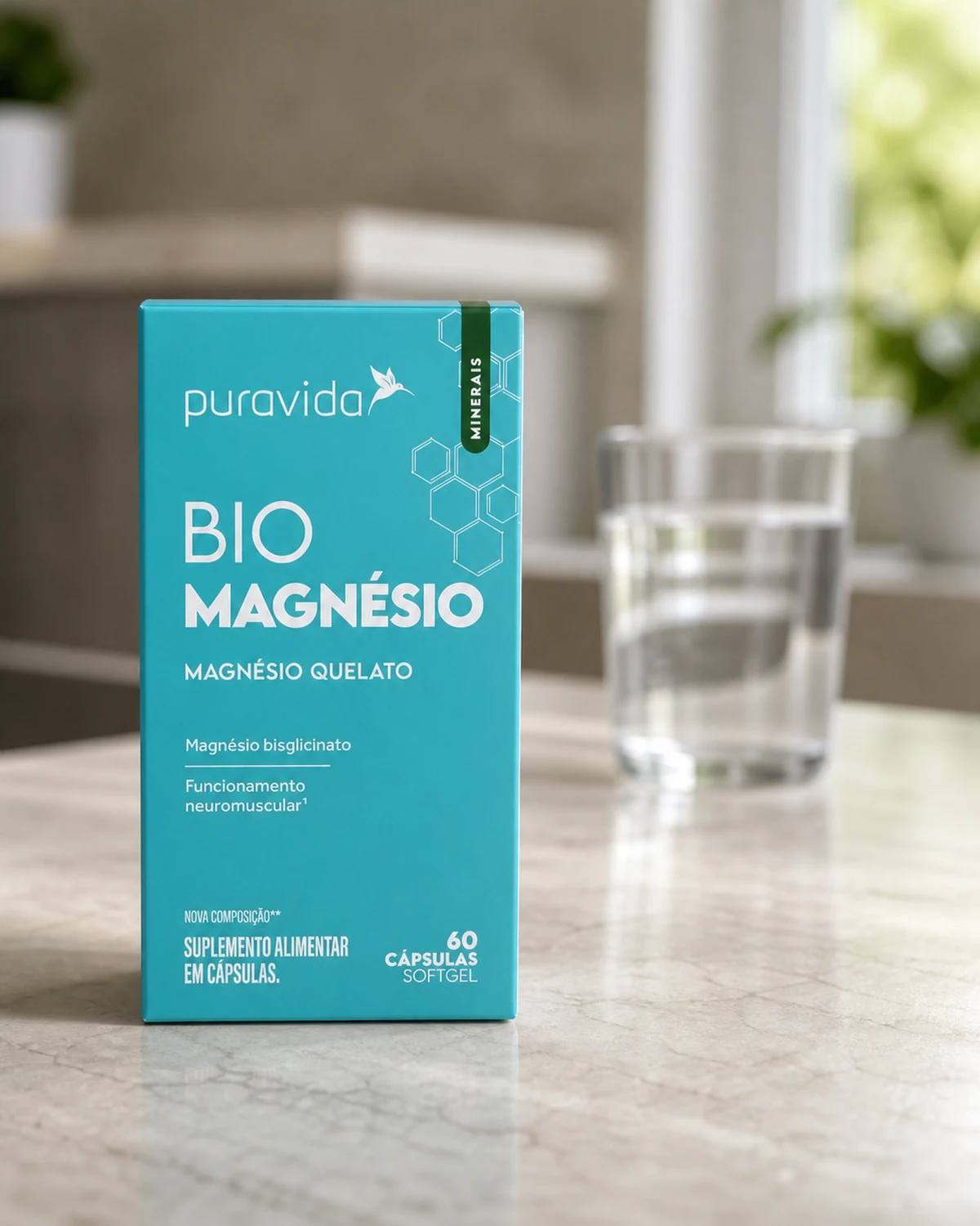 Puravida Bio Magnésio Quelato, caixa com 60 cápsulas softgel