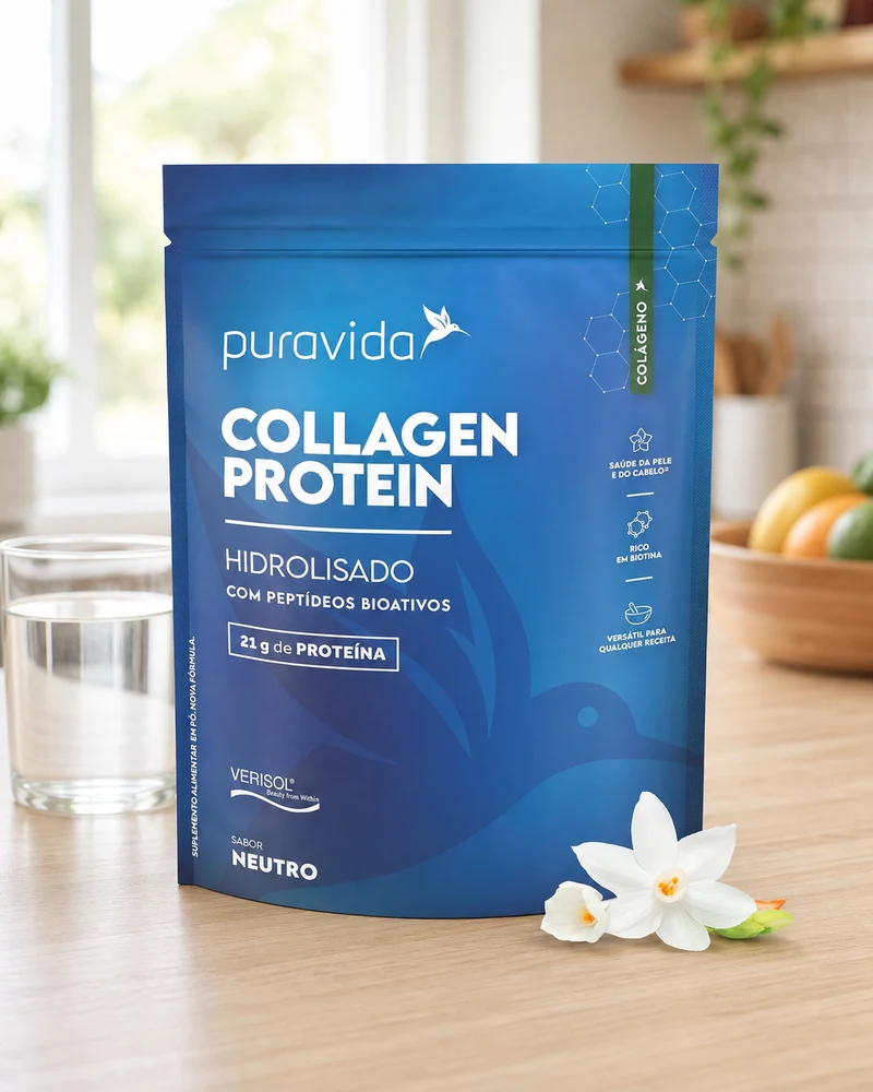 Puravida Collagen Protein sabor neutro, embalagem de 450 g
