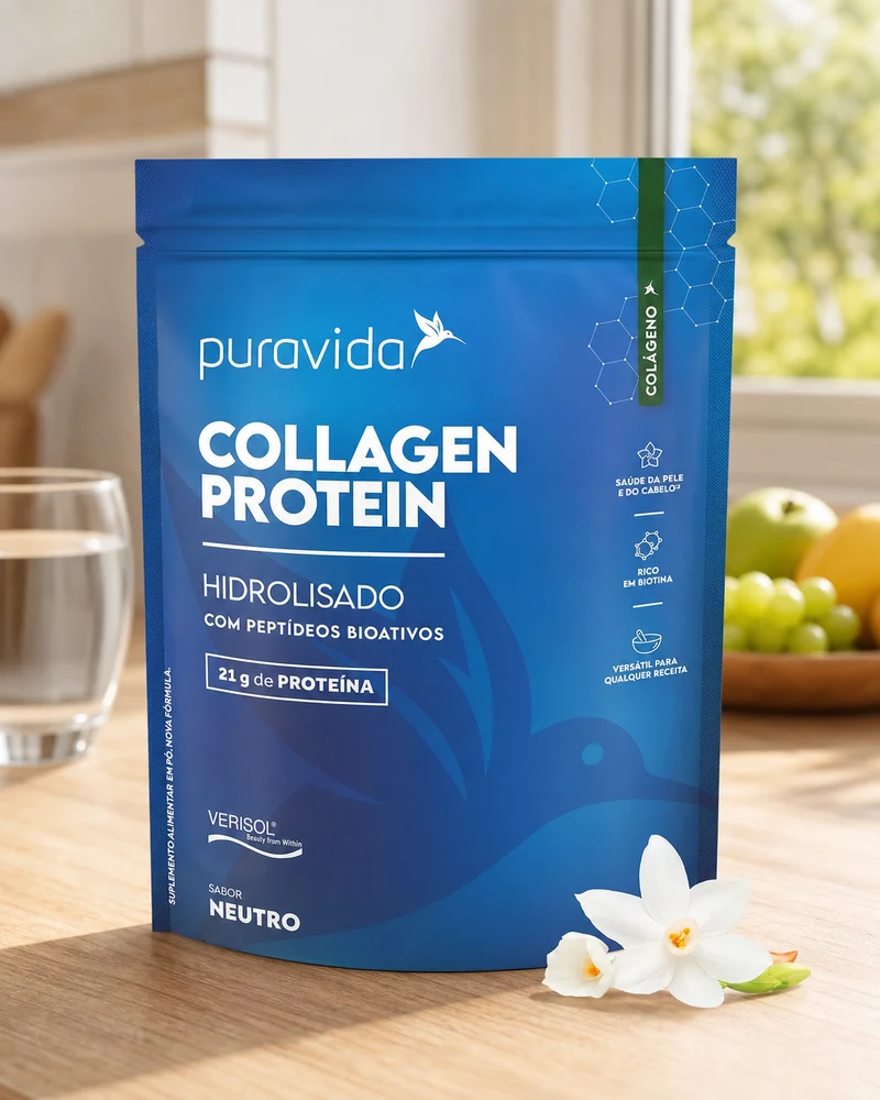 Puravida Collagen Protein sabor neutro, sachê de 450 g