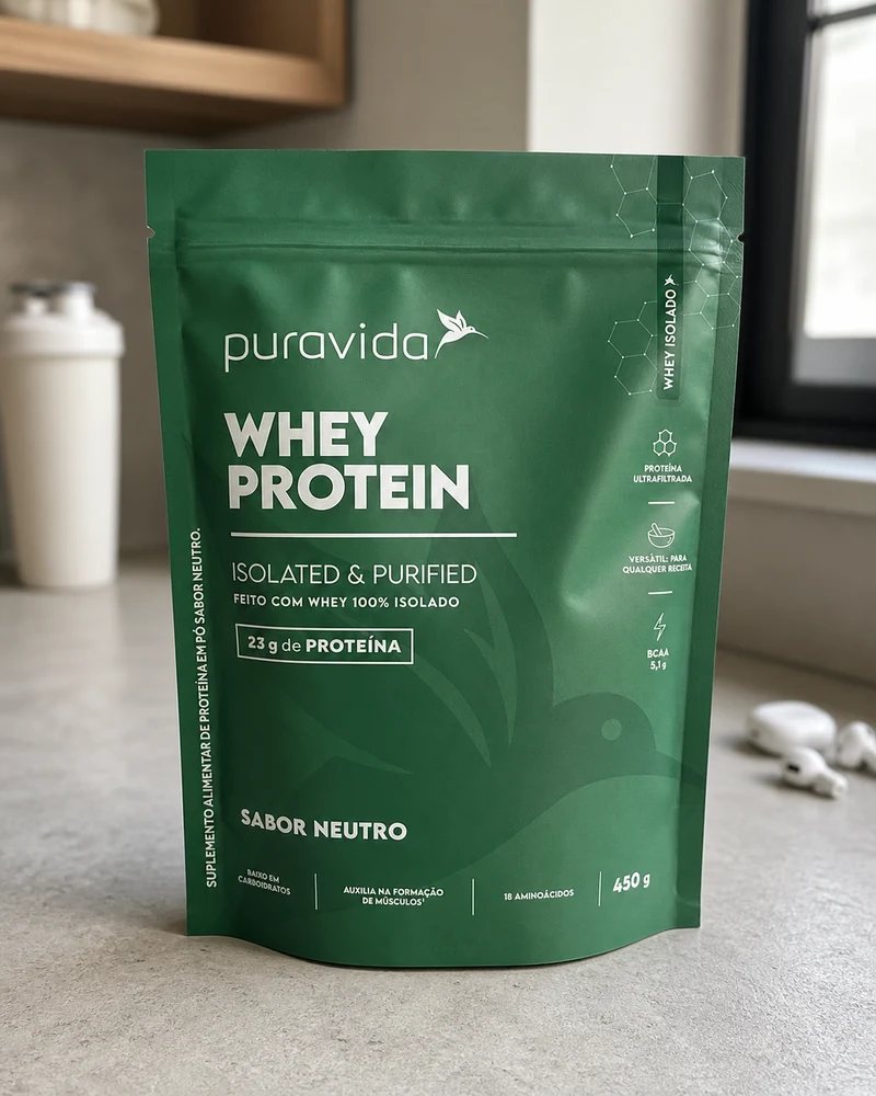 Puravida Whey Protein Isolado sabor neutro, pouch de 450 g