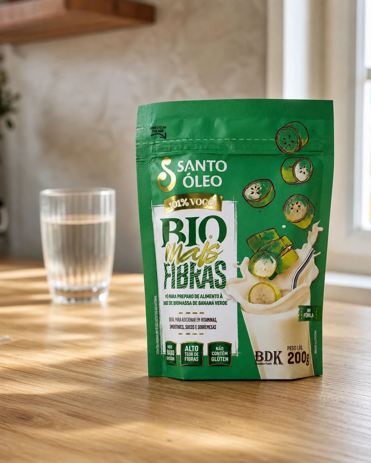 Santo Óleo Bio Mais Fibras, pó à base de biomassa de banana verde, 200 g