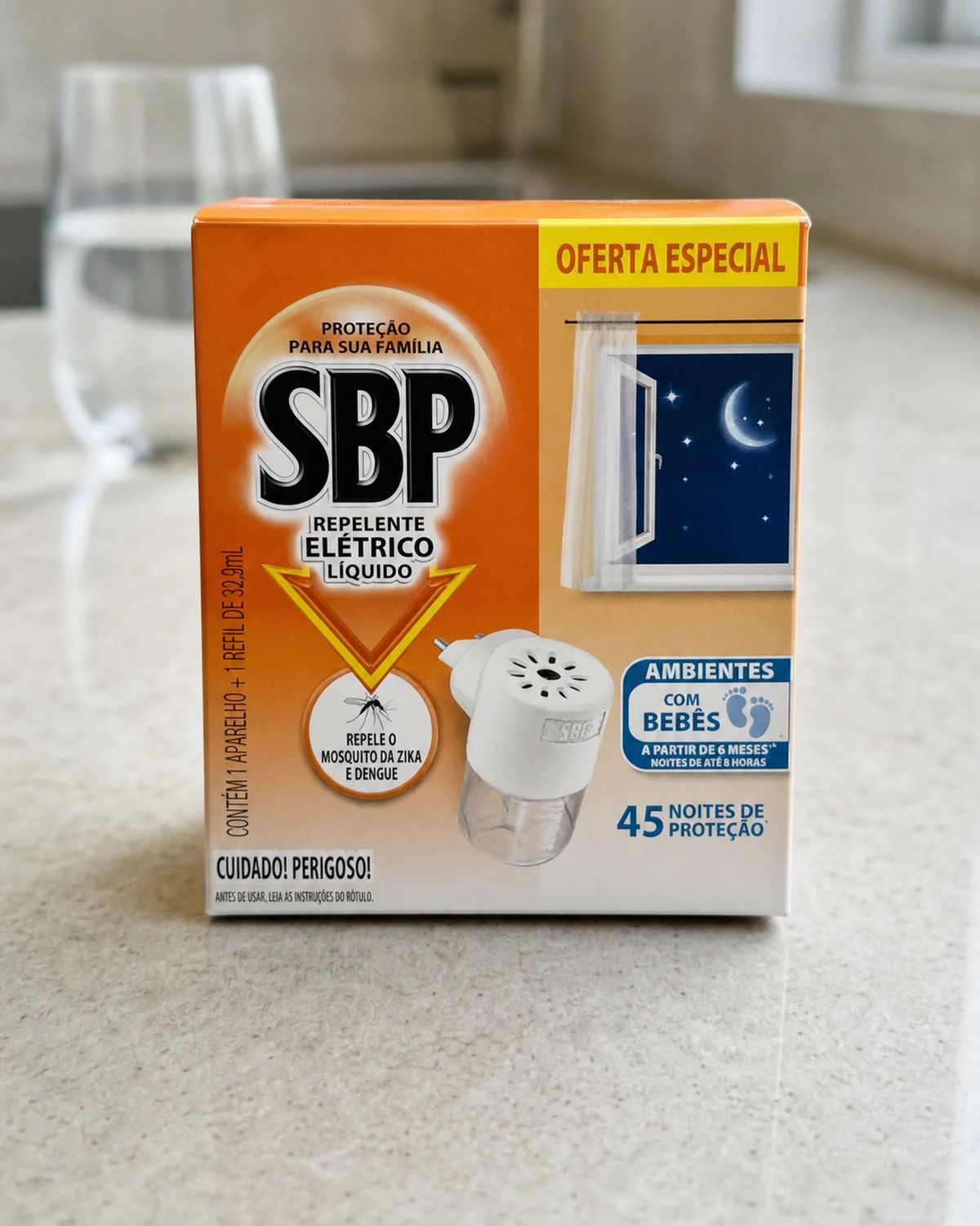 SBP repelente elétrico líquido, aparelho e refil com proteção de até 45 noites