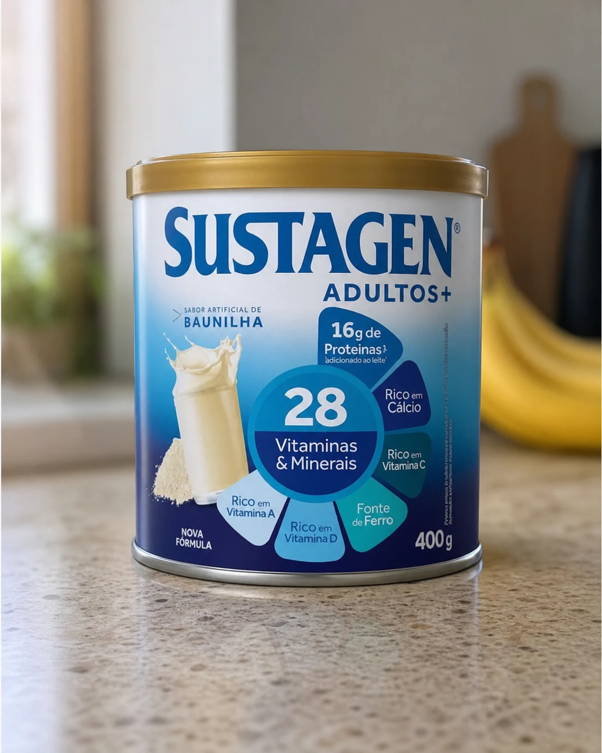 Sustagen Adultos+ sabor baunilha, lata de 400 g