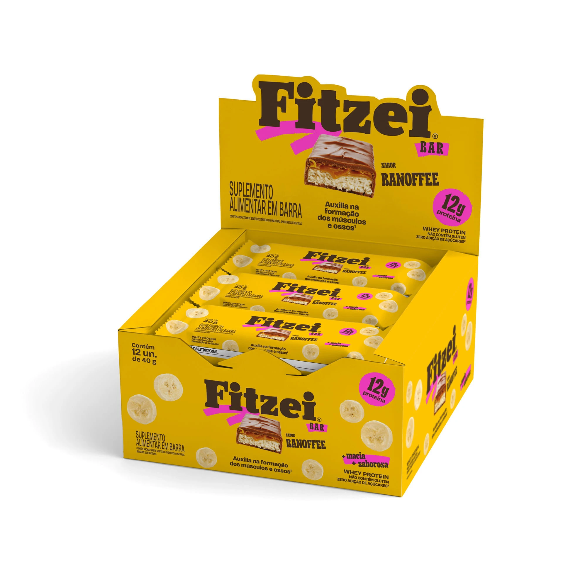 Vitafor Fitzei Bar sabor banoffee, display com 12 barras de 40 g