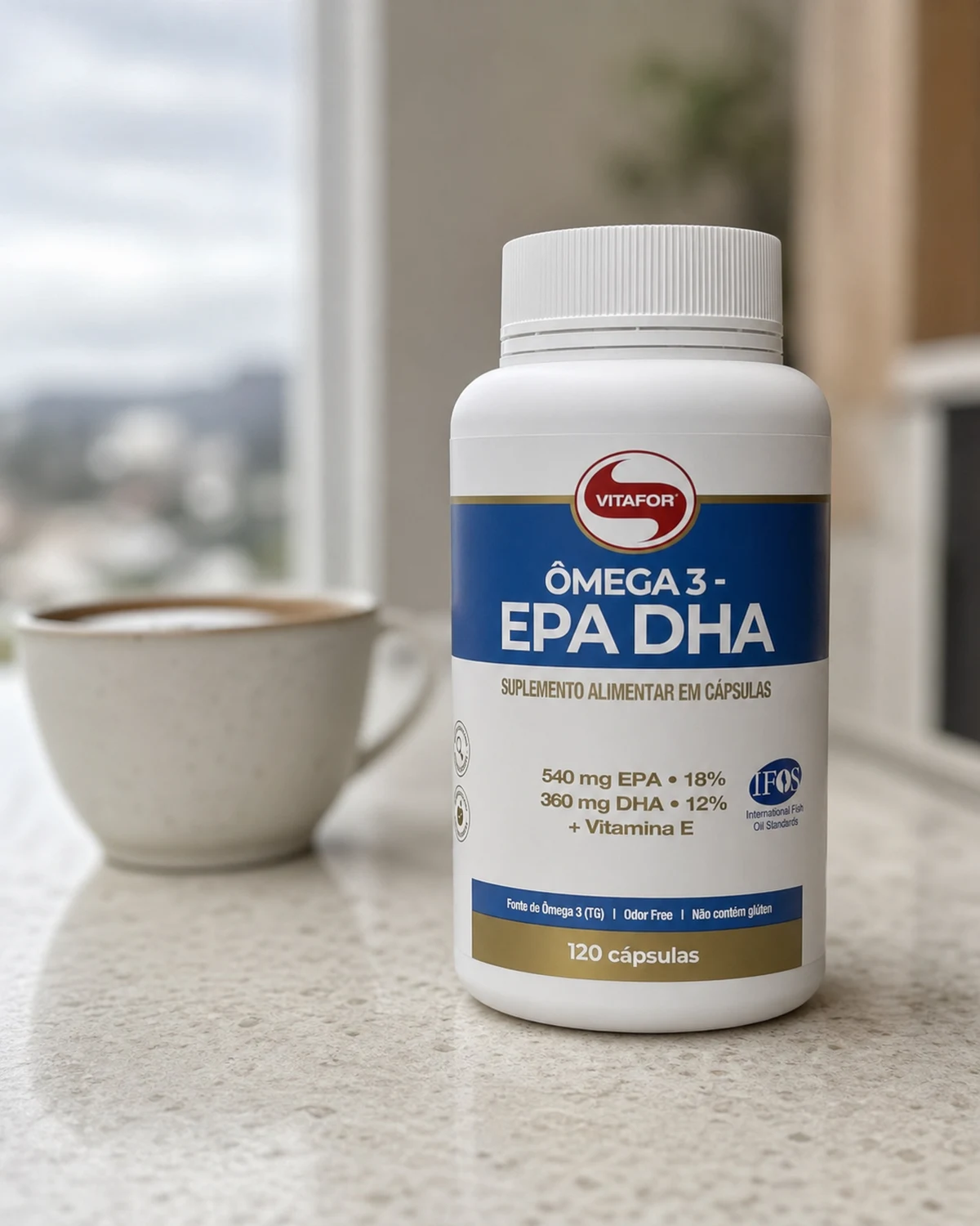 Vitafor Ômega 3 EPA DHA com vitamina E, frasco de 120 cápsulas