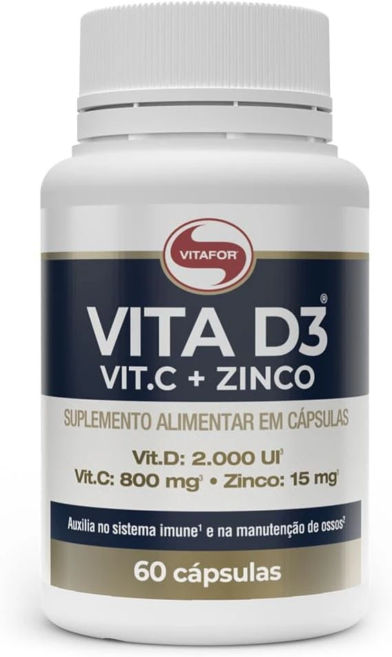 Vitafor Vita D3, vitamina C e zinco, frasco com 60 cápsulas