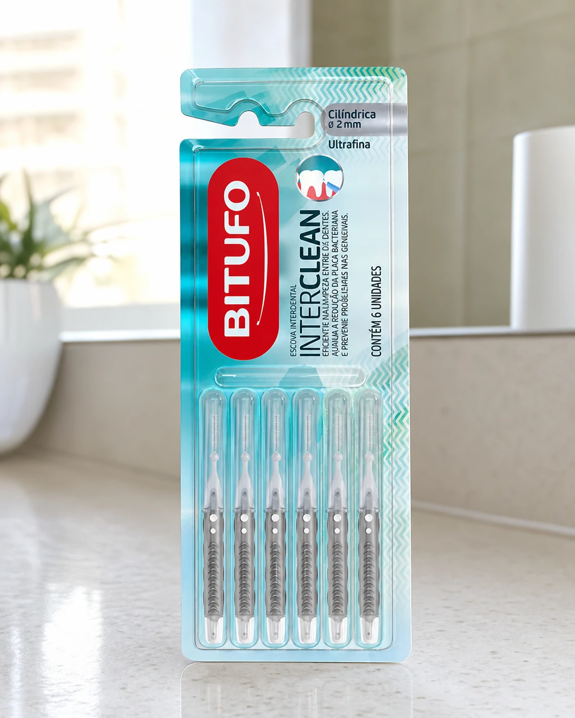 Bitufo Escova Interdental Interclean Ultrafina Cilíndrica 2mm (6 unidades)