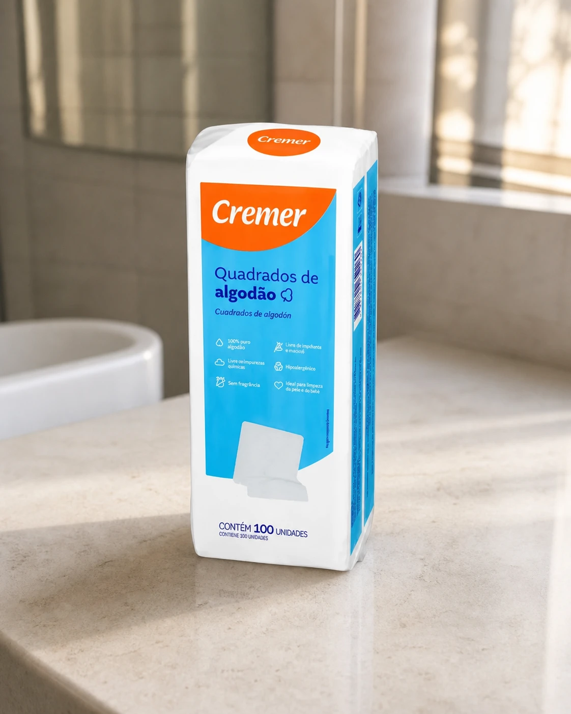 Cremer Cremer Algodão Quadrado Sem Perfume, 100 Unidades