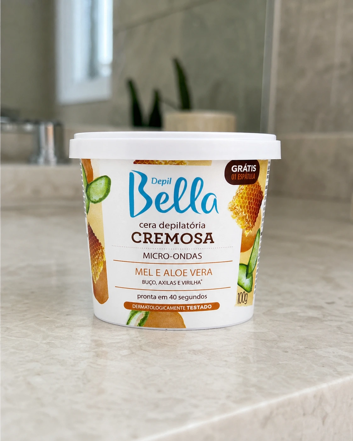 Depil Bella cera depilatória cremosa para micro-ondas, mel e aloe vera, embalagem de 100 g