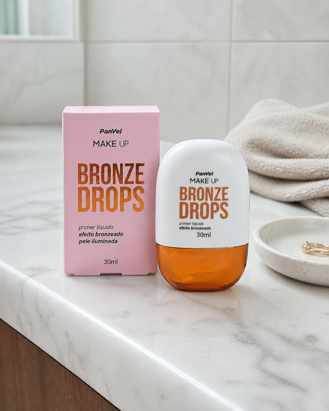 Panvel Make Up Primer Líquido Bronze Drops dourado 30 ml