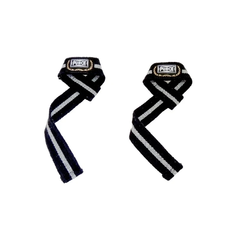 Par de straps Punch de tala simples, em algodão preto com listra clara e etiqueta da marca