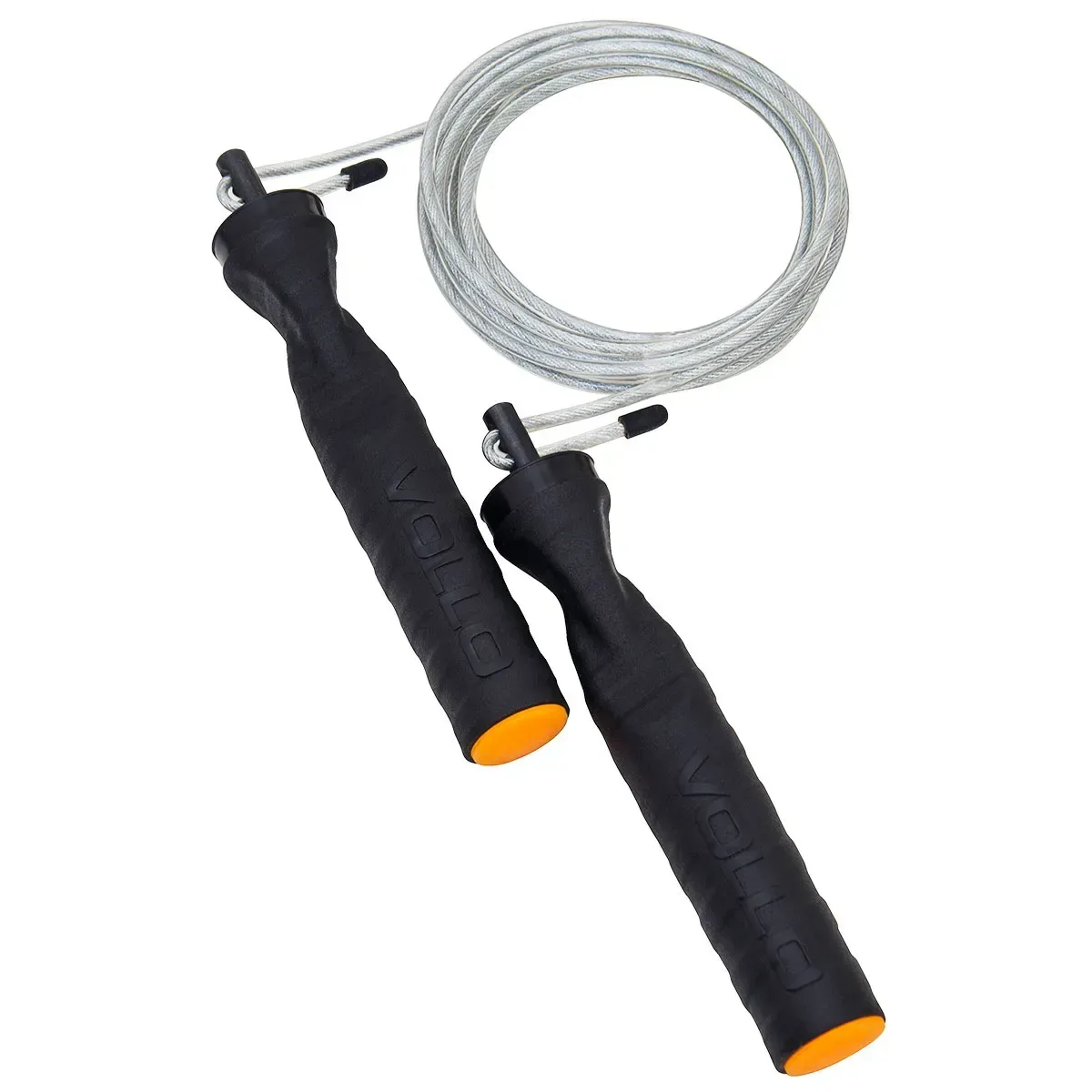 Corda de pular VOLLO VP1045 com cabo de aço e cabos pretos com marca gravada