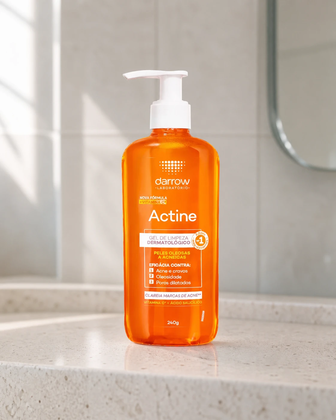 Darrow Actine Gel de Limpeza Facial com Ácido Salicílico, Vitamina C e Lactato de Mentila 240g