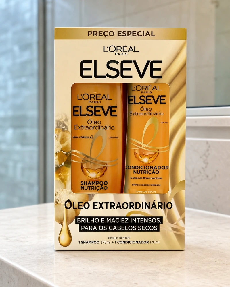 Kit Elseve Óleo Extraordinário com shampoo e condicionador, 545 ml no total