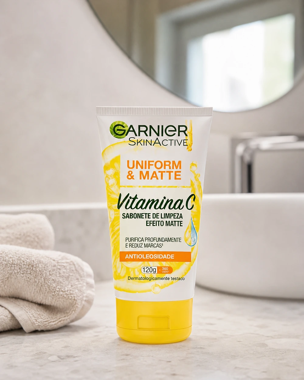Garnier Sabonete Facial Uniform e Matte Vitamina C 120g