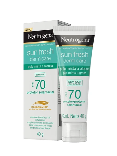 Neutrogena Protetor Solar Facial FPS 70 — Sun Fresh Derm Care — Pele Oleosa, Sem Cor — 40 g