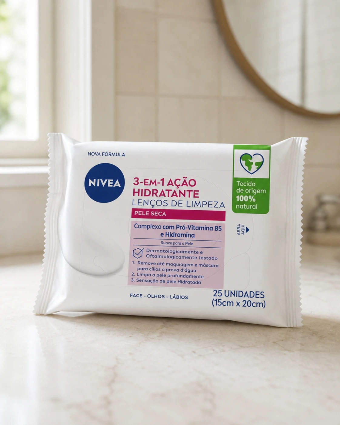 NIVEA Lenços de Limpeza Facial Ação Hidratante 3 em 1 25 unidades