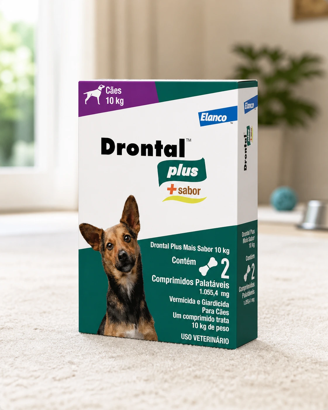Vermífugo Drontal Plus sabor carne para cães de até 10 kg, caixa com dois comprimidos