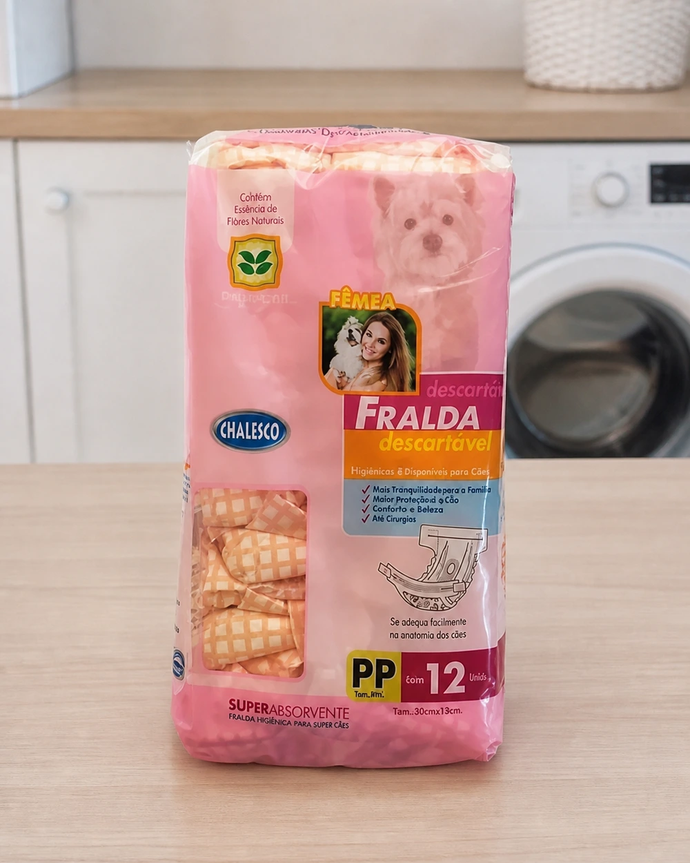 Fralda descartável Chalesco super absorvente para cães, tamanho PP com 12 unidades