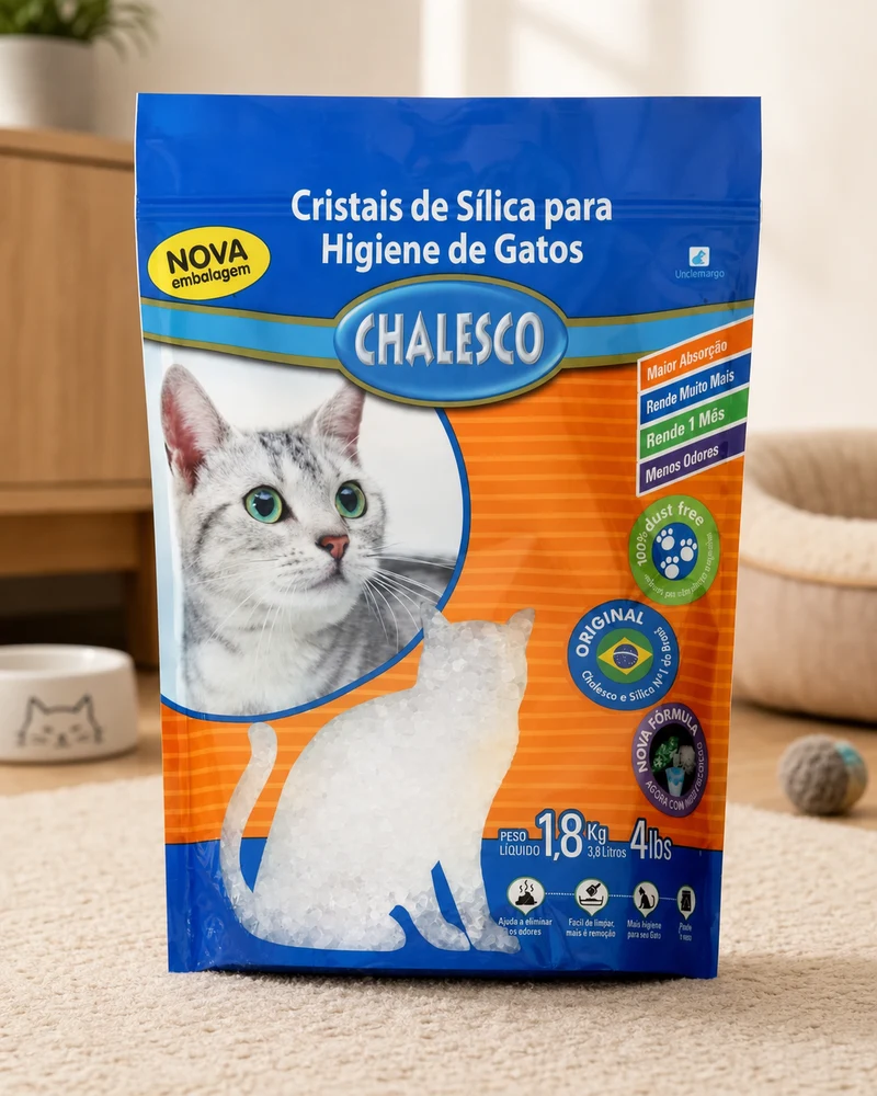 Areia higiênica de cristais de sílica Chalesco para gatos, embalagem de 1,8kg
