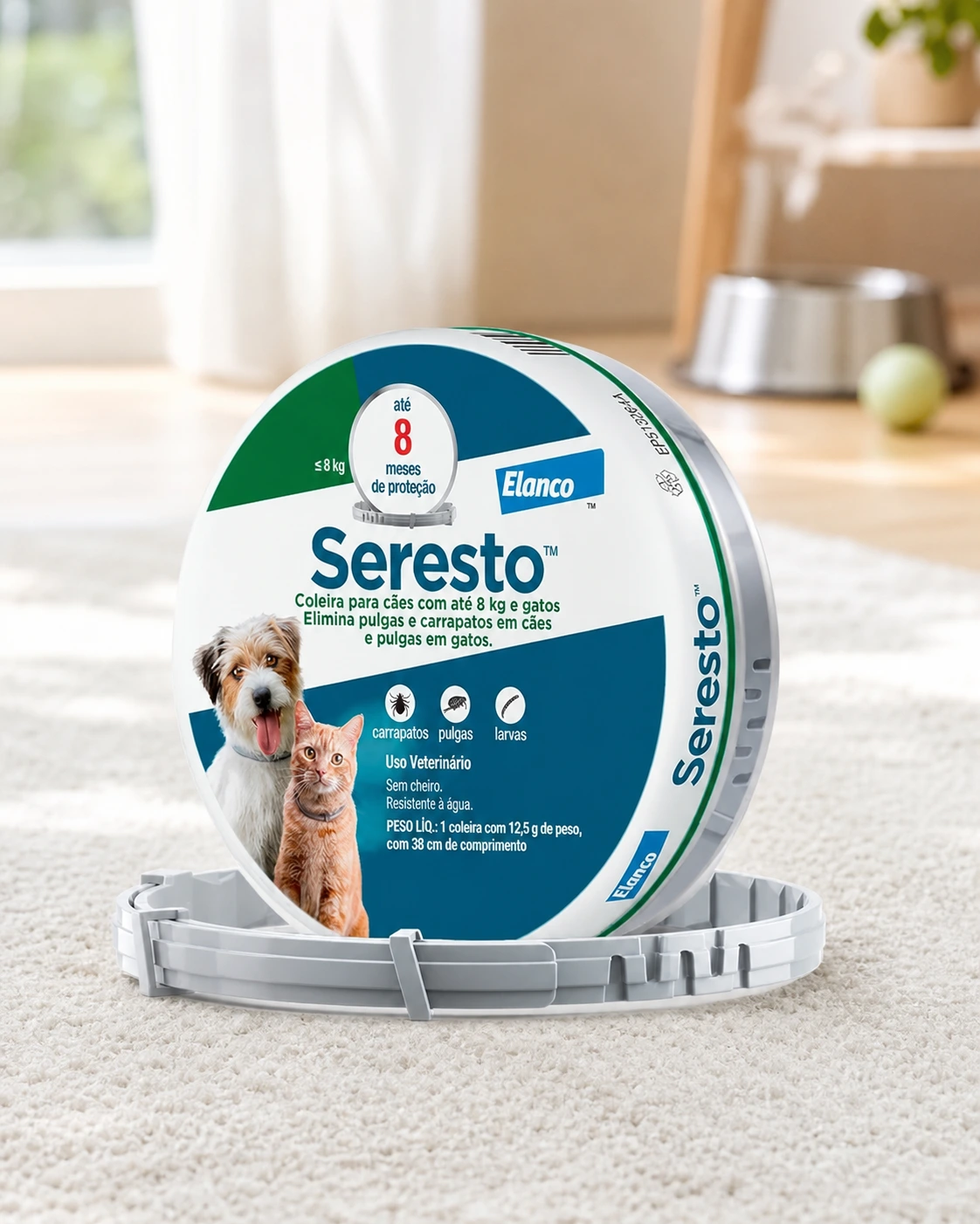 Coleira Seresto antipulgas e carrapatos para cães e gatos de até 8 kg