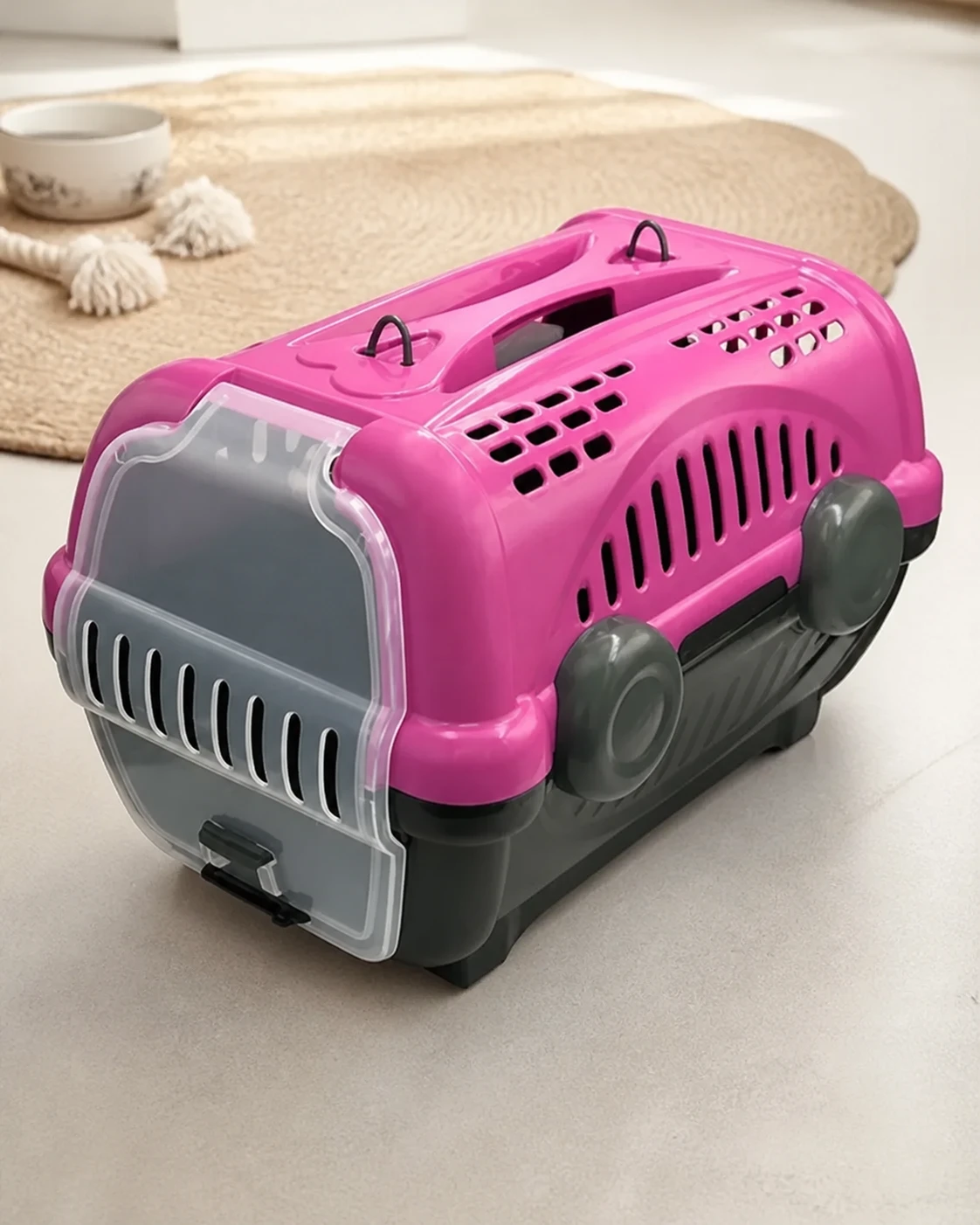 Caixa de transporte Furacão Pet Luxo número 2, rosa e cinza